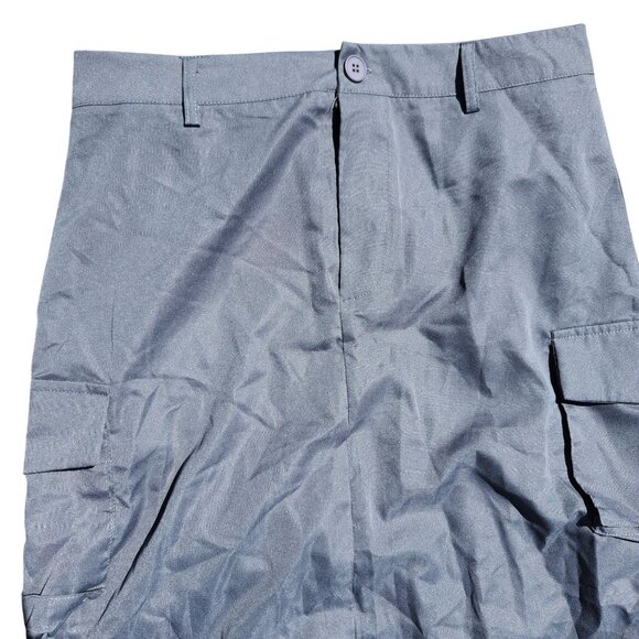 Micas Women Size Large High-Waisted Gray Cargo Maxi Skirt Slit Drawstring Hem - Picture 4 of 11